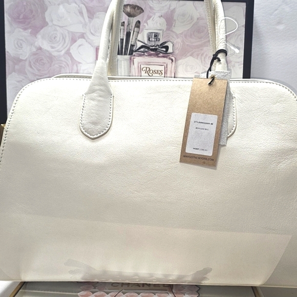 Margot New York Handbags - Genuine Creamy White Leather Satchel Handbag Shoulder‎ Bag New with Tags